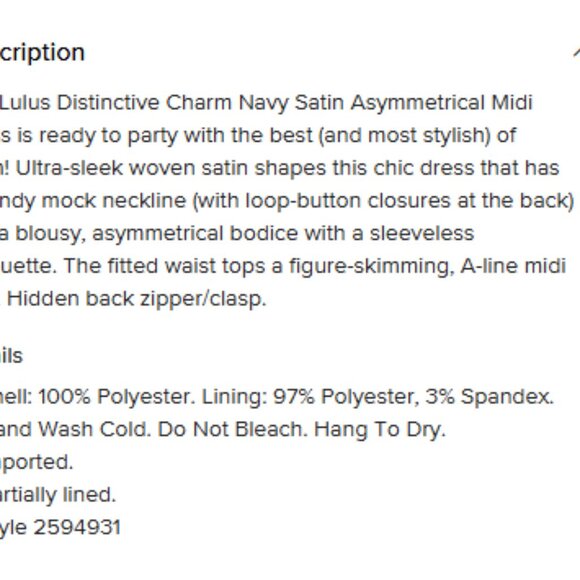 Lulus Navy Satin Asymmetrical Midi Dress - Picture 9 of 9